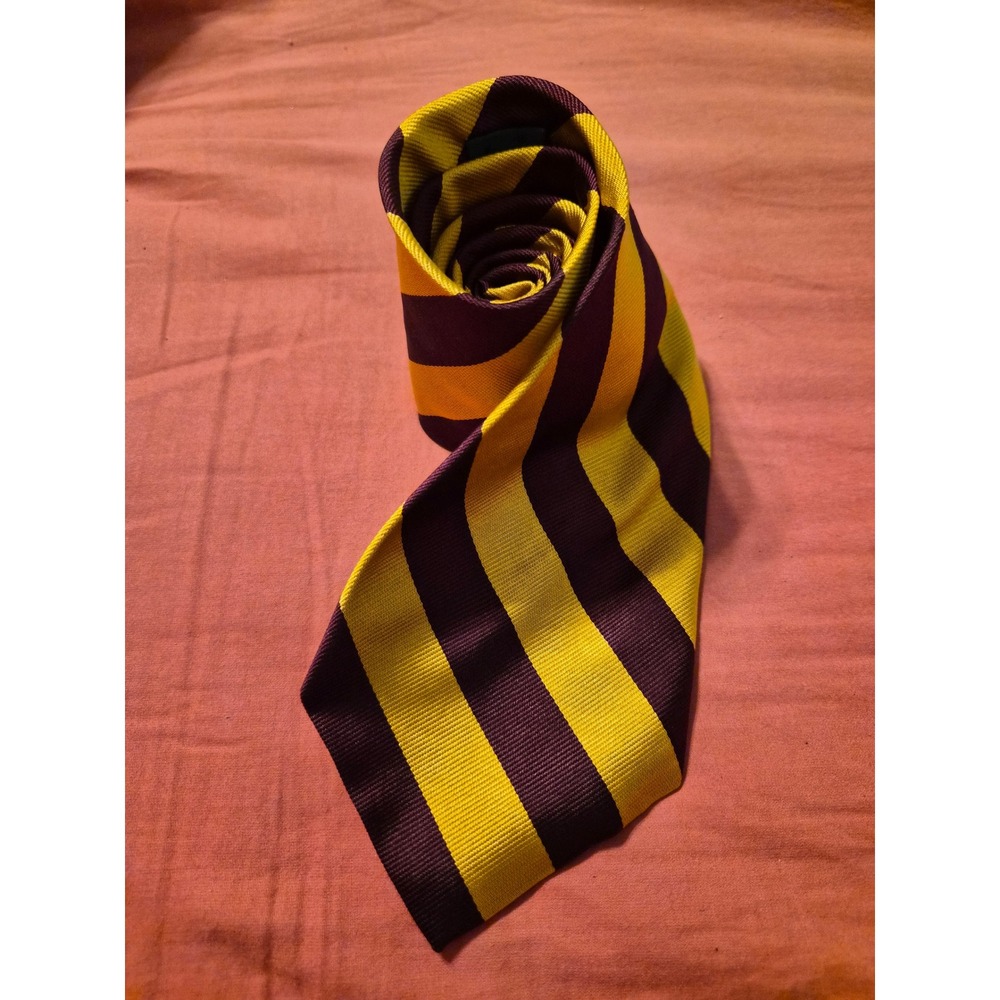 Lauren Ralph Lauren Silk Tie Burgundy Gold Diagonal Stripe Hand Finished USA